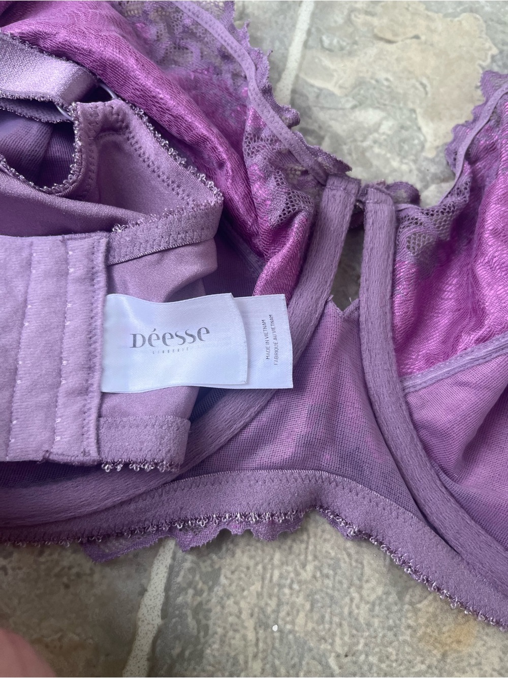 Déesse 46G Purple Lace Unlined Underwire Plunge Bra - Picture 5 of 14